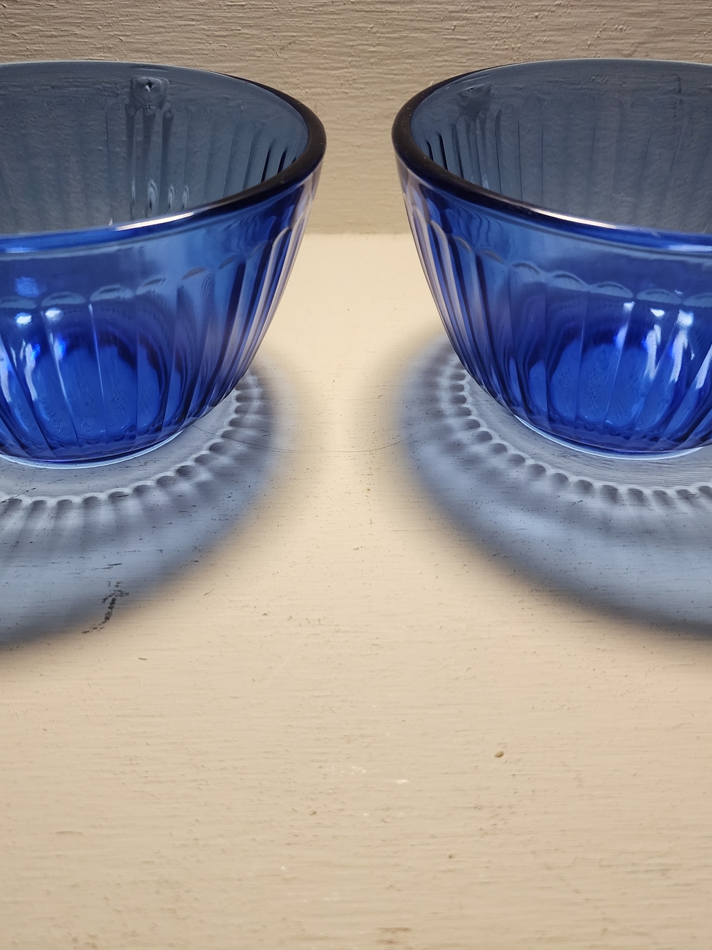 Set of Two Pyrex Blue Glass Bowls